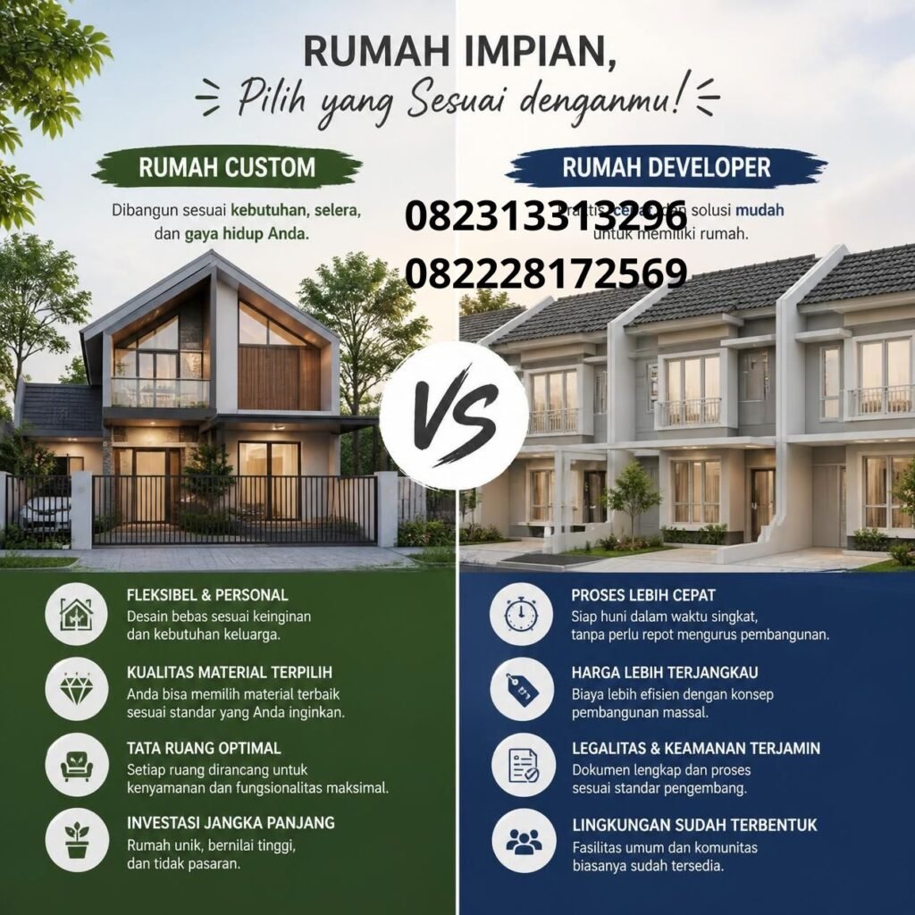 Biaya bangun rumah custom vs rumah developer